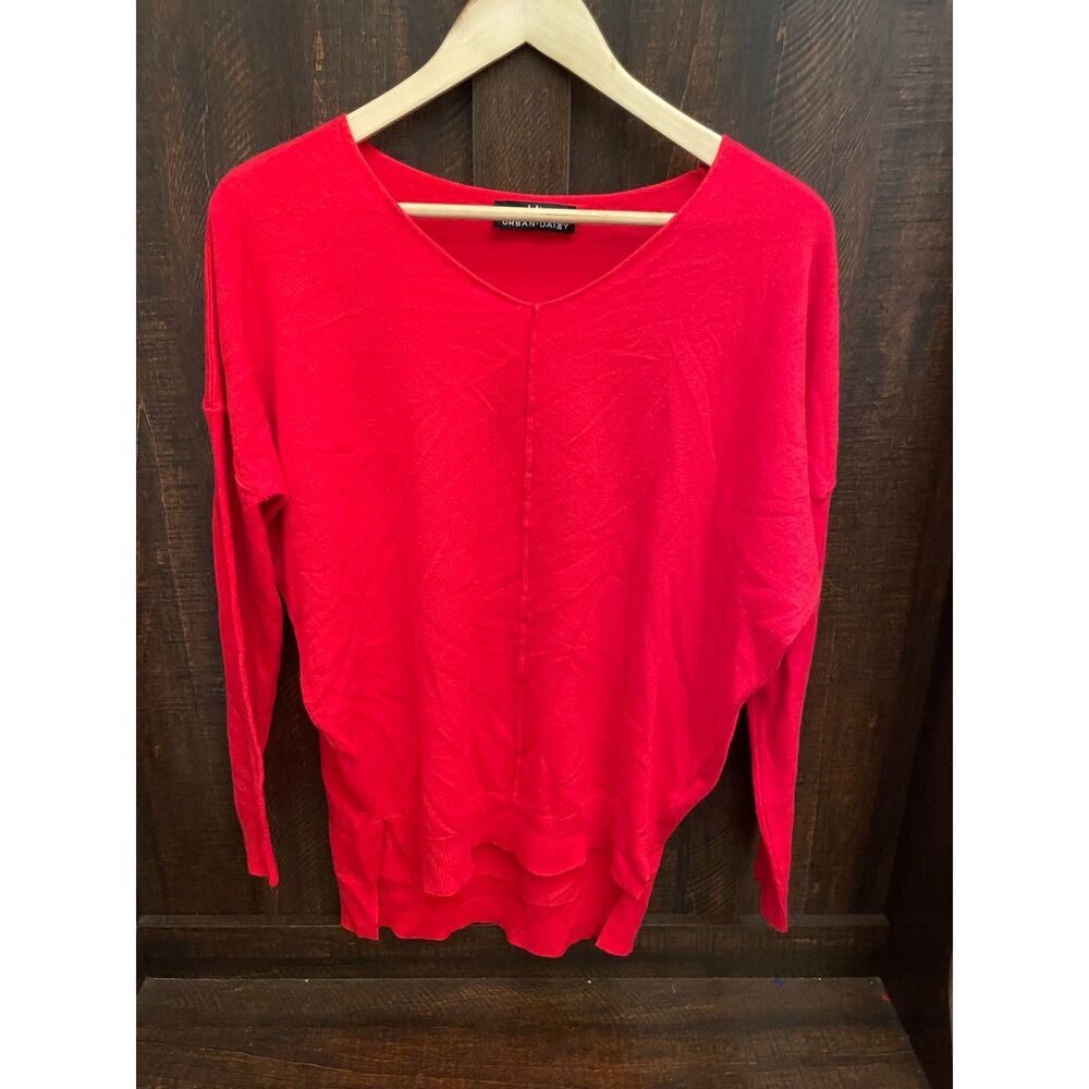 Urban Daizy Red Dolman Batwing Top Womens S Oversized Hi Low V Neck Tunic Blouse